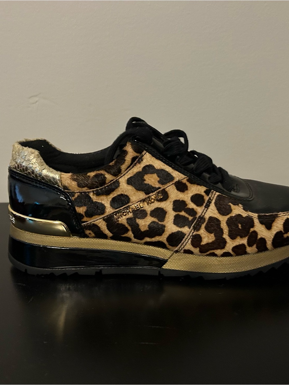 Michael Kors Leopard Print Sneakers with Gold and Black Accents